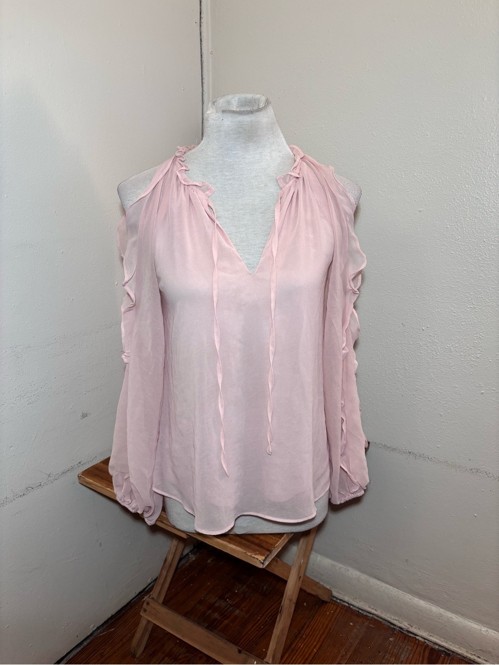 1 State Cold Shoulder Ruffle Sleeve Blouse